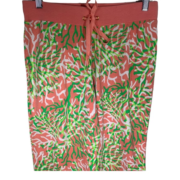 Crown & Ivy Beach Womens Pants Size Small Capri Pink Green Coral Elastic Waist - Picture 2 of 10